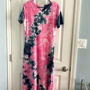 Tie Dyed Myra Midi Dress Pink and Gray